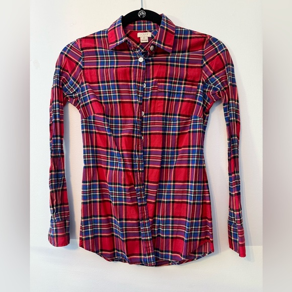 J Crew XXS Petite button up plaid cotton shirt Red - Picture 1 of 4